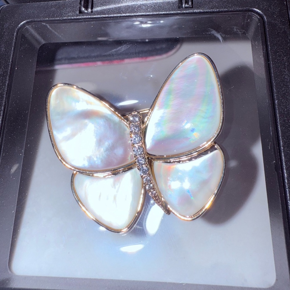 Elegant Gold and White Butterfly Brooch